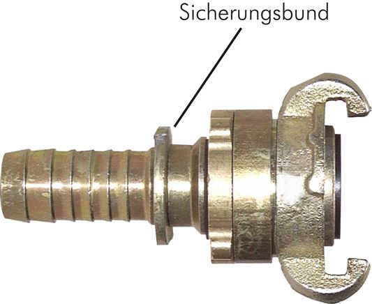 Exemplary representation: Safety compressor coupling with grommet & locking collar, 16 bar, galvanised malleable cast iron, NBR seal